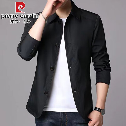 Pierre Cardin Spring y Autumn Men's Business Chaqueta casual traje de mediana edad y jóvenes solapa de color sólido delgado chaqueta del viento delgado gris claro 1048 m [sugerido 98-118jin [Jin iguala 0.5 kg]]]