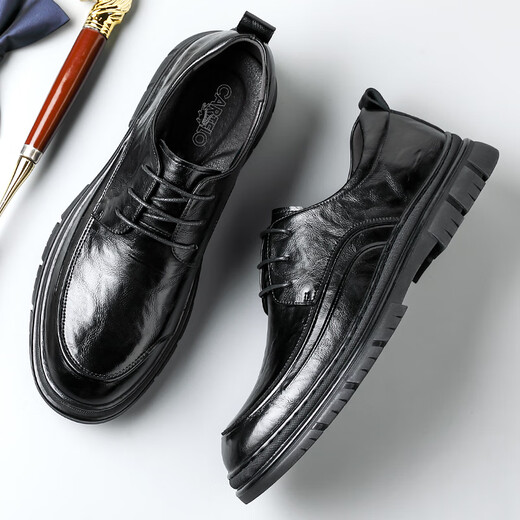 
CARTELO British men's leather shoes breathable wear-resistant classic business formal shoes round toe soft cowhide shoes men 9892 black 40