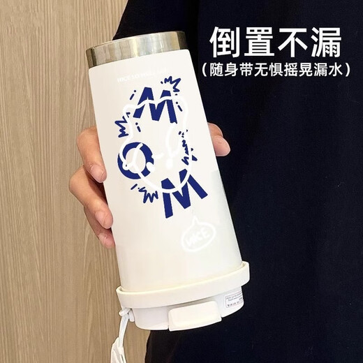 谪仙阁可爱幽灵保温杯高颜值学生不锈钢便携新款双饮咖啡男女吸管水杯子 316咖啡杯-BXAB13795幽灵粉