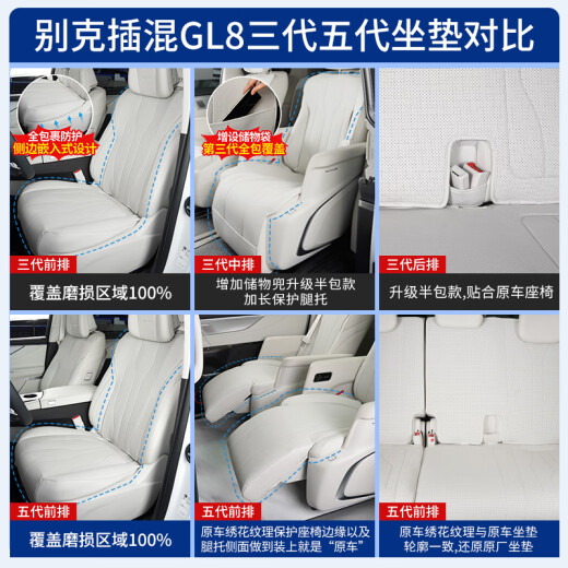 Zilan Buick plug-in mixed GL8PHEV seat cover Lu Zun ES Lu Shang LS seat cushion four seasons universal seat cushion interior supplies half bag [front row + second row] 8-piece plug-in mixed PHEV [3899/4199] seven-seater original car white