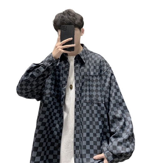Rongxitu khaki veste en damier chemise beau set de cinq pièces pour hommes de la carte de style nouveau et automne 684 + manches courtes blanches + pantalon de corde gris + collier + chaussettes S La qualité est plus élevée que celle des pairs