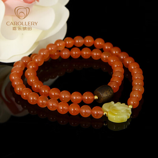 Jiale Beeswax Bracelet Women's Natural South Red Agate Bracelet Two Circles Multiple Circles Persimmon Red South Red Accessories Authentic Birthday Gift About 6mm