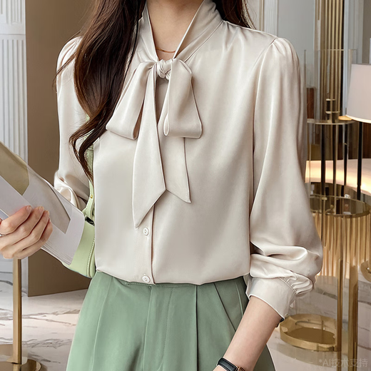 Wanmando European French White Shirt Frauen langärmelige Bogen Chiffon Top Spring und Herbst neutemperament Streamer Basishemd Weiß 9276 S _80-95jin [Jin ist 0,5 kg]