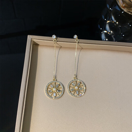 T 天启世纪法式轻奢圆片女小众复古气质雪花冷淡风高级感耳饰 G4877金锆石车轮耳钉
