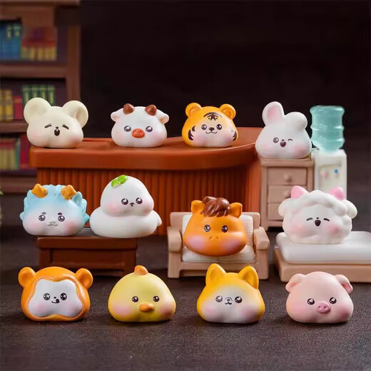 Xixiao creative tilted head twelve zodiac signs diy decoration accessories mini desktop small ornaments children's toy model gift 12 cute zodiac signs (set)