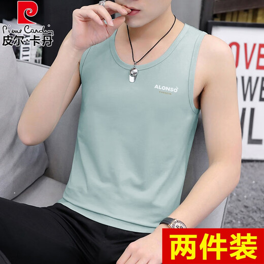 皮尔卡丹（pierre cardin）男装2025新款背心内穿打底衫纯棉不变形青少年健身外穿运动中针织 M9708豆绿 M 【建 议：85斤至100斤】