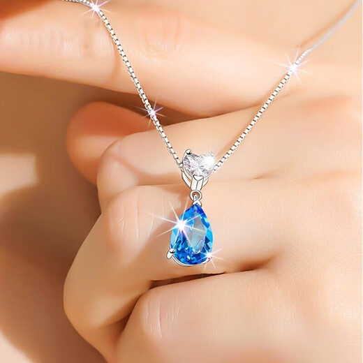 Qijun Ocean Heart clavicle chain jewelry topaz love buckle water drop pendant commemorative birthday gift for girlfriend and wife