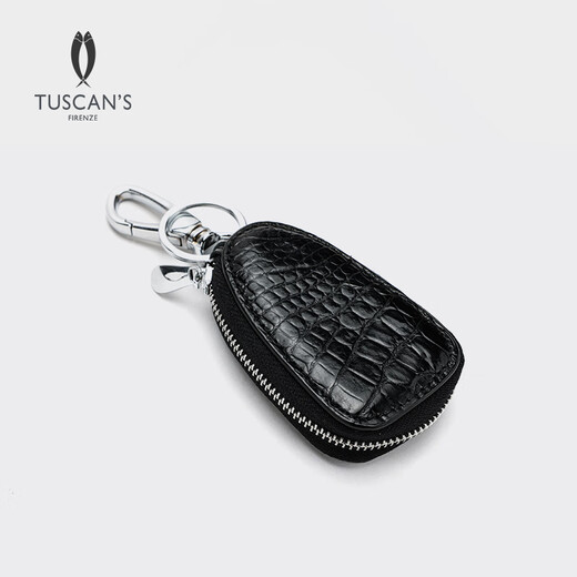 TUSCAN'S黑色高档鳄鱼皮汽车钥匙包收纳包真皮保护套小包包时代集团 黑色 5*8CM