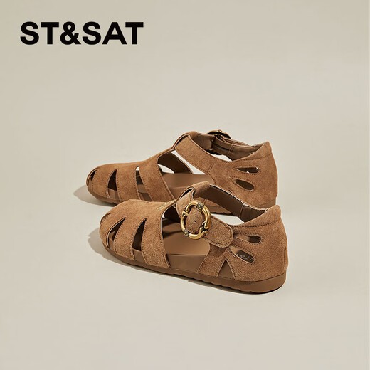 
Saturday Roman sandals for women flat bottom bag head retro casual trend 2025 summer new fashion versatile camel 37 (235mm) standard code