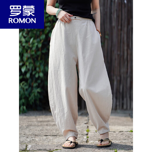 Romon Retro Style Leinenhose Männer lose Haremhosen Meditation Baumwollwäsche Casual Hosen Sommer mit breitem Bein Laternenhosen Black 4xl 190-210jin [Jin entspricht 0,5 kg]
