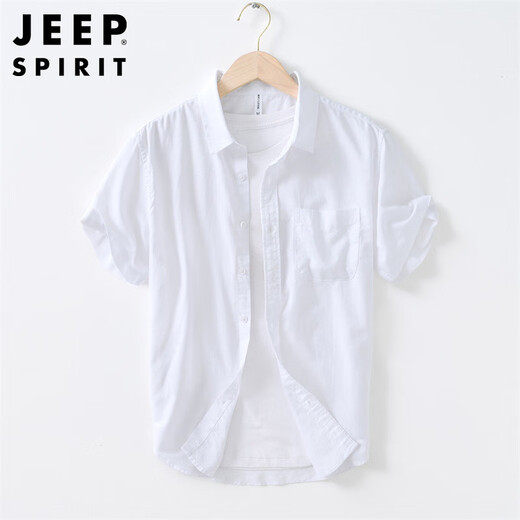 Jeep Spirit Jeep atmungsaktive Baumwollwäsche kurzärmelige Hemd für Männer Sommer dünne Freizeitjacke für Männer Hemd hellgrün L.