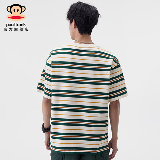 大嘴猴（paul frank）美式潮牌条纹男士短袖T恤春夏季薄款宽松圆领弹力百搭男装体恤衫 绿色698D【官方正品】 3XL 【建议170-190斤】