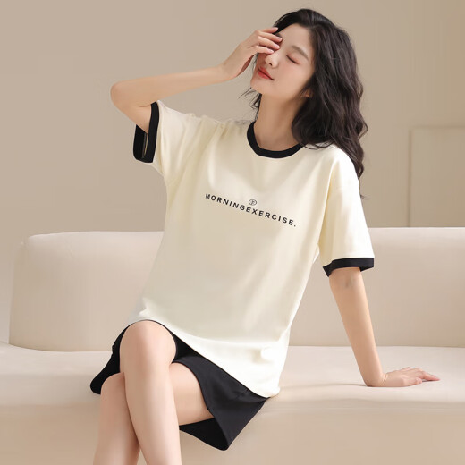 [纯棉]睡衣女夏季套头短袖短裤休闲款家居服套装可外穿女cker CKE-W6174A L