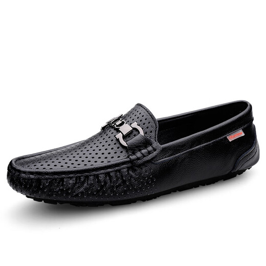 Belle-Ta-Serie Brand Herrenschuhe Hohlbohne Doodle Schuhe Echtes Leder Männer 2025 Sommer neuer Stil Atmungsaktives weiches Leder Sohle ein Fuß Pedal Flaggschiff offizielles Geschäft 9905 Black 40