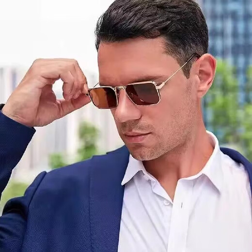 Metal frame square sunglasses men's sunglasses UV anti-small glasses legs simple and fashionable golden full frame European and American black gold frame black gray lens