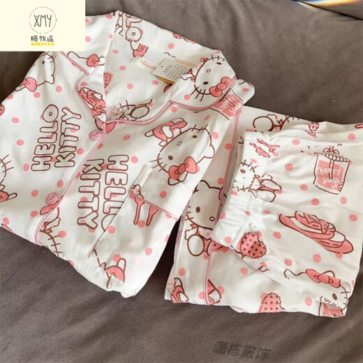 曦牧遥三丽鸥helloKitty睡衣女夏季三件套装2025新款短袖春秋薄款家居服 KK-14101短袖短裤长裤三件套 M 【建议80-100斤】