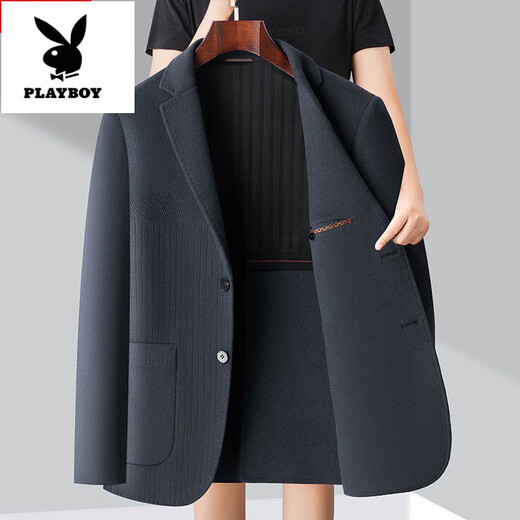 Playboy (PLAYBOY) high-end wool double-sided woolen suit men's middle-aged dad winter suit coat short woolen jacket blue gray M 170