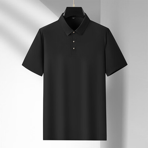 Runnbei High-End-Marke High-Elastic Ice Seide Polo-Hemd für Männer mit Fett Plus-Size-Hochzeitskleid Papa Casual Lose Hemd Black_825 [Geschenkbox] XL 180__140-160jin [Jin gleich 0,5 kg]