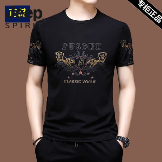 
JEEP SPIRIT high-end short-sleeved T-shirt for men ice silk half-sleeved summer sweatshirt mercerated cotton embroidered loose middle-aged top trend X733 black M 165 [recommended 100-120 Jin [Jin equals 0.5 kg]]