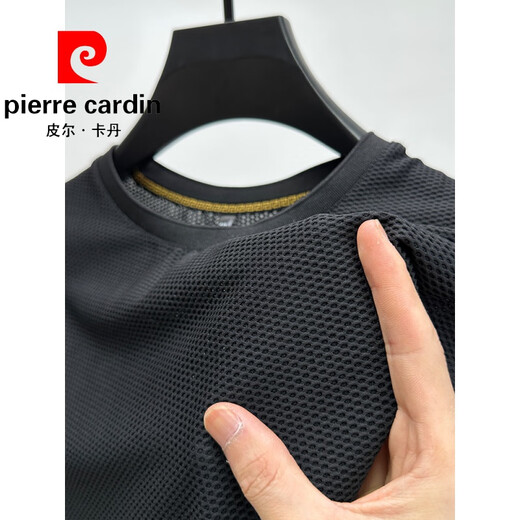 Pierre Cardin Kleidung neu, Eisseide-Mesh-T-Shirt für Männer kurzärmelig rundes Hals Sommer Eissensen atmungsaktives, schweißabsorbierend