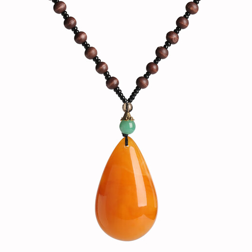 DL 1998 Fat Donglai same style beeswax long sweater chain retro style autumn and winter amber necklace blood amber pendant for men and women old honey long water drop/chicken wing wood chain