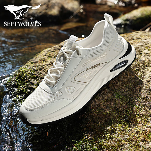 Siete lobos zapatos para hombres para verano nuevos zapatos de malla transpirable para hombres anti-odor zapatos casuales versátiles blancos zapatos deportivos de carrera gruesa 1048 38