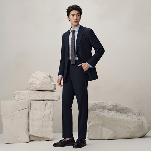 Guillaume suit suit men's zero-dye advanced wedding suit retro blue casual business formal anti-wrinkle suit jacket Prussian blue top + pants 46