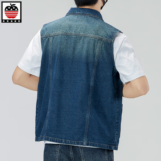 Aemape Apple Light Color 2025 Nuevo chaleco de mezclilla hombres sueltos de gran tamaño retro Horse Clip Workwear Chaqueta de marca moderna Men 6231# Retro Blue L (sugerido 130-145Jin [Jin equivale a 0.5 kg])