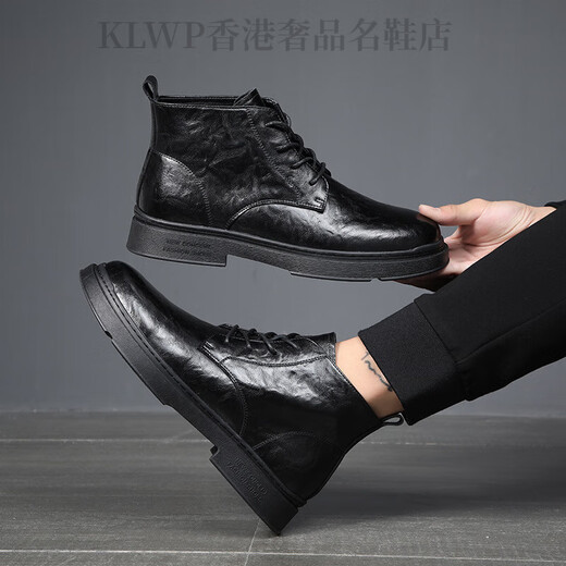 KLWP Hong Kong luxury high-end first-tier brand leather shoes for men new style of mid-low leather pointed-toe Martin boots business formal wear men black single shoes - 39 -