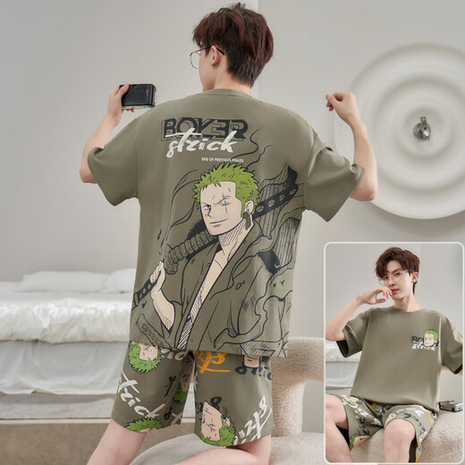 Modal Herren Pyjamas 2025 Sommer neuer reines Baumwollkurzschläfe dünne Cartoon Teenager Home Kleidung große Kinder Großgröße RWB-1517 M klein (Größe 155-160/Gewicht 80-100jin [Jin entspricht 0,5 kg]