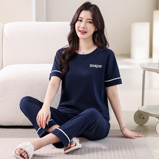 浪莎（LangSha）睡衣女夏季纯棉短袖薄款2025年新款夏天休闲棉可外穿长裤家居服 7374豆沙粉 L 100-120斤