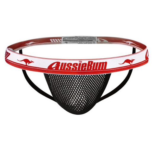 New Australian sexy big mesh hole men's underwear stretch mesh double thong men's thong black S