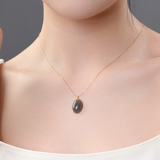 Dara 18K gold buckle and Hetian jade pendant female smoke purple pigeon egg necklace birthday gift for girlfriend and mother safety token
