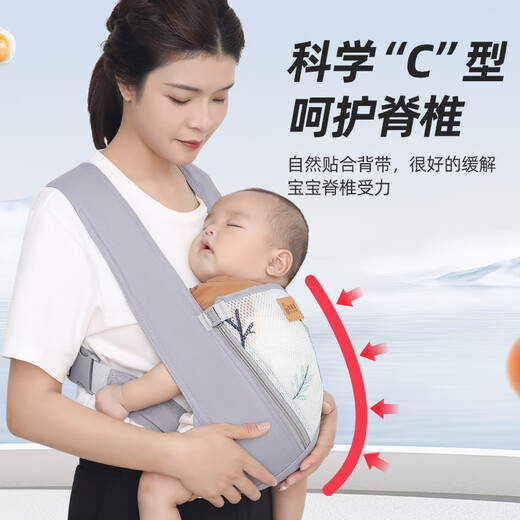 迪士尼背带婴儿轻便四季前抱式宝宝托外出两用解放双手夏季透气抱娃神器 晴空蓝