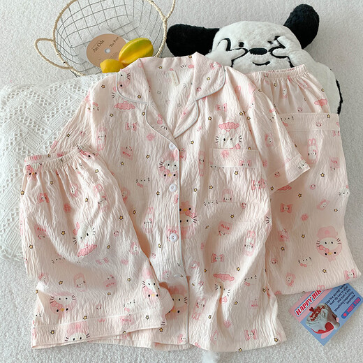 
S.SOFEA cloud cotton pajamas for women summer puppy cartoon short-sleeved three-piece home clothes for outdoor wear 9904# Corgi 185 XXL