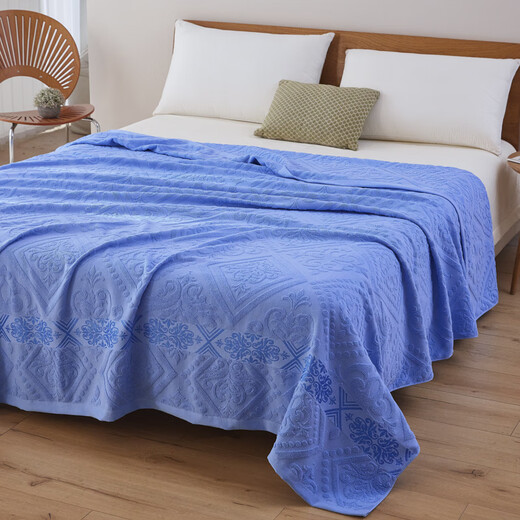 Jingzhixiang cotton towel quilt old-fashioned pure cotton 100% washable summer blanket baby and child cover blanket air-conditioned quilt single and double ancient rhyme-blue 100% skin-friendly cotton 150*200cm single blanket about 2Jin Jin equals 0.5kg