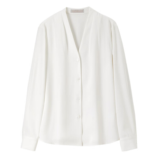 Shandubila chiffon shirt for women, spring and autumn temperament commuting V-neck shirt, slim loose long-sleeved top, off-white M