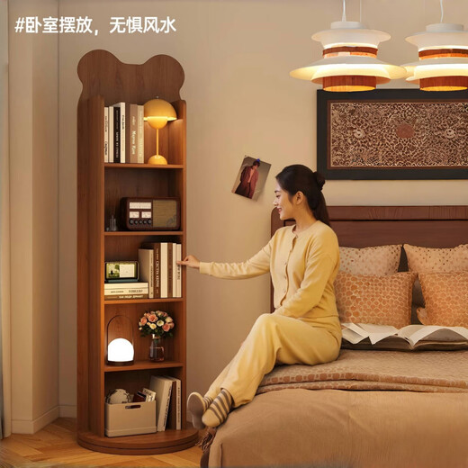 小匠材（XIAOJIANGCAI）小熊书架旋转移动穿衣镜全身镜落地镜报刊书架一体镜储物试衣镜