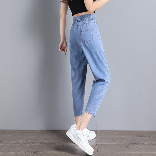 莱塞尔天丝软牛仔八分哈伦裤女休闲百搭低个子显瘦经典夏季薄款 蓝色-八分裤 2XL