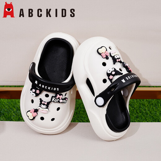 ABC Kinder Kinderlochschuhe für Mädchen Cartoon Sandalen süße Mädchen Sommer nicht rutschernde Sportarten tragen weiche Strandschuhe weiß und schwarz (dreidimensionale Kulomi) 35 /36 (innere Länge 23 cm)