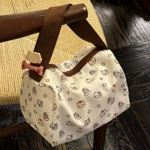 Cute Cartoon Cady Cat Portable Cosmetic Bag Large Capacity Storage Bag Washing Bag Three-dimensional Handbag Women's Clutch Brown Belt Dot Cat Portable Cosmetic Bag