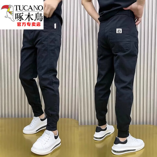 Woodpecker (Tucano) Été Nouveau pantalon décontracté pour le beau pantalon de travail élastique mince pour hommes pour le printemps et l'automne plus en velours hiver petit pantalon harem noir un style 28, 90-100jin [Jin est égal à 0,5 kg]