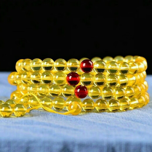 KRV natural amber beeswax bracelet 108 beads bracelet chicken oil yellow blood amber blue amber gold amber multi-ring necklace couple old beeswax 6mm 108 beads