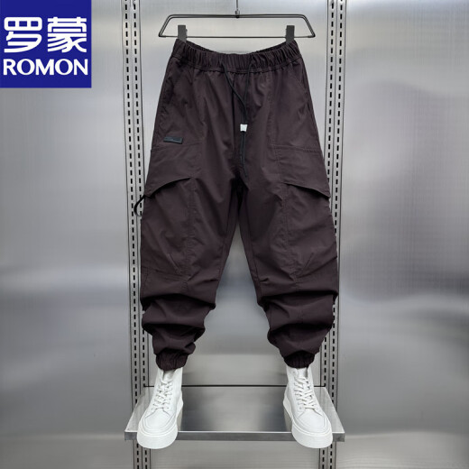 罗蒙（ROMON）夏季潮流速干休闲工装裤男士宽松束脚秋季机能户外九分痞帅哈伦裤 黑色(秋款) M 推荐100-115斤