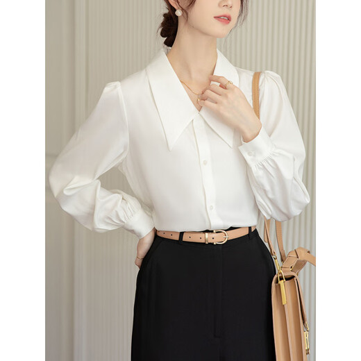 Yanxian large size white shirt professional wear for women fat mm200Jin Jin equals 0.5 kg loose long-sleeved wide-collar chiffon shirt professional base shirt white long-sleeved wide-collar shirt 4XL