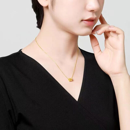 Wanmu Gold Small Waist 9999 Gold Necklace Pendant Transfer Simple Plain Gold Gold-plated Clavicle Chain Valentine's Day Gift to Girlfriend Small Waist Pendant + 18K Gold Necklace 2.58g