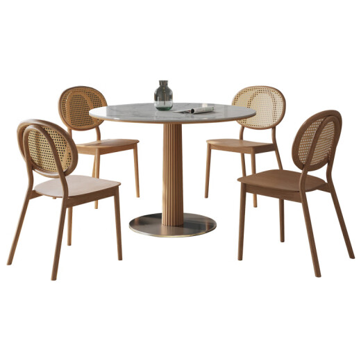 Gaode Meiju Nordic solid wood small round table log reception table and chair combination household meal round rock slab dining table negotiation new pearl 90*75 round table (Yinuo)+CY-684*4
