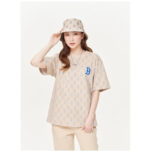 
MLB trendy couple diamond presbyterian T-shirt casual short-sleeved summer half-sleeved top DT-9923 khaki S