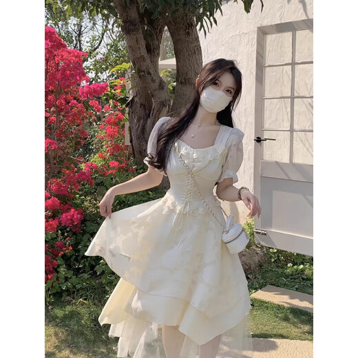 佐叙法式连衣裙夏季女装穿搭2025新款仙女公主裙气质纯欲温柔风长裙子 杏色 潮流韩版  当/次日达 均码 （120斤内）