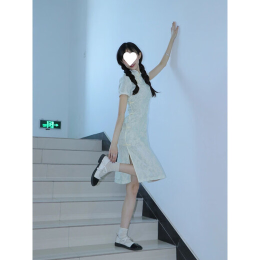 
S.SOFEA new Chinese style small fresh green short modified cheongsam dress for women 2025 838 beige S